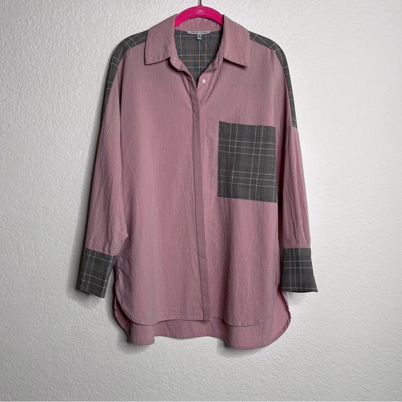 Oversized Button Front Pattern Blocked Shirt - Picture 5 of 8